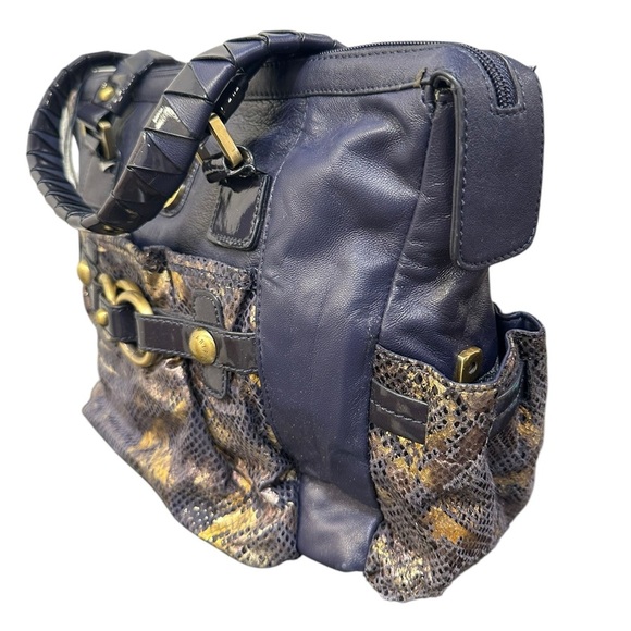 Vintage Sharif Leather Shoulder Bag | Snakeskin / Blue | Detailed | Purse - Picture 4 of 10